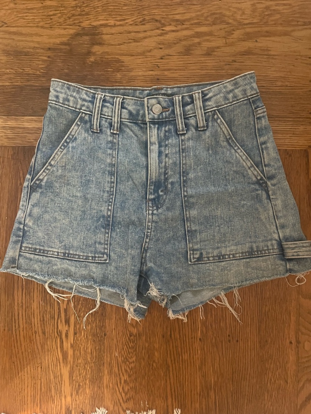 Denim High-Waist Frayed Hem Shorts Painter pant loop Size 0